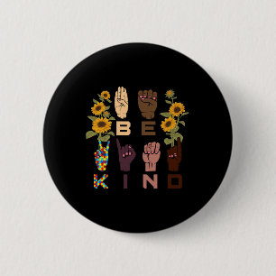 Kind Sign Language Hand Sunflower Autism Awareness 2 Inch Round Button