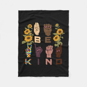 Kind Sign Language Hand Sunflower Autism Awareness Fleece Blanket