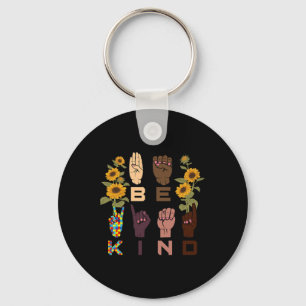 Kind Sign Language Hand Sunflower Autism Awareness Keychain