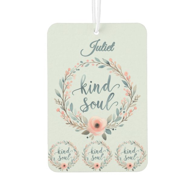 Kind Soul Floral Wreath Watercolor Quote Air Freshener (Back)