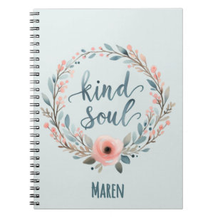 Kind Soul Floral Wreath Watercolor Quote Notebook