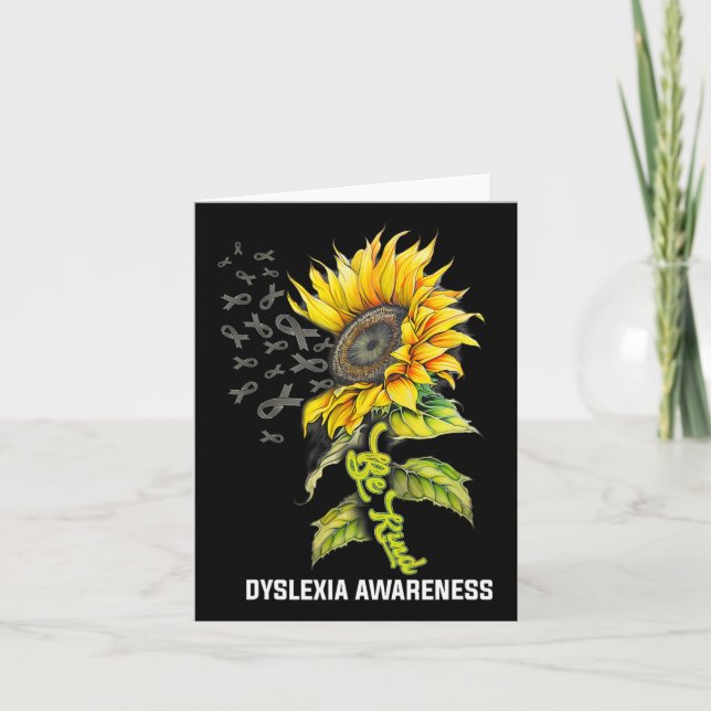 Kind Sunflower Dyslexia Awareness  Card (Front)