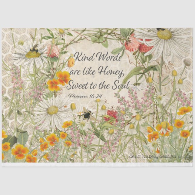 Kind Sweet Words Wildflower Decoupage Tissue Paper (Front)