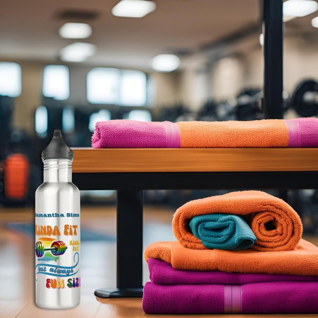 Kinda Fit Foodie Funny Rainbow Steel Water Bottle (Kinda Fit Funny Gym Quotes Stainless Steel Water Bottle for Foodie and Fitness)