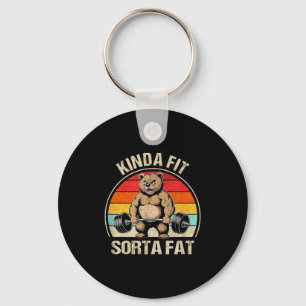 Kinda Fit Sorta Fat Funny Cute Bear Weightlifter Keychain