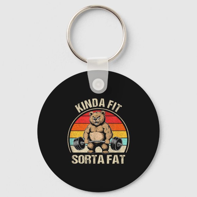 Kinda Fit Sorta Fat Funny Cute Bear Weightlifter  Keychain (Front)