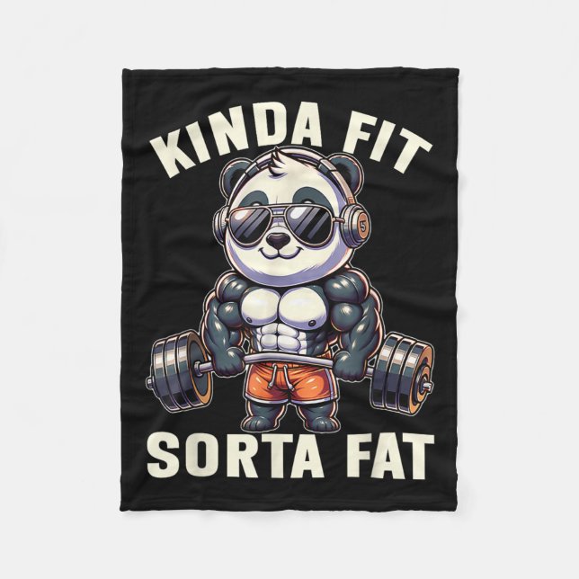 Kinda Fit Sorta Fat - Funny Gym Bear Weightlifting Fleece Blanket (Front)