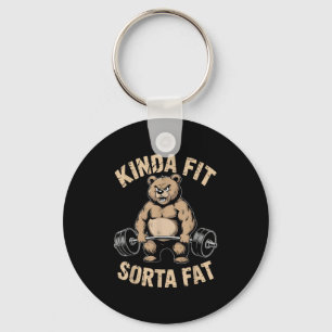 Kinda Fit Sorta Fat - Funny Gym Bear Weightlifting Keychain
