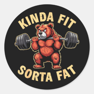 Kinda Fit Sorta Fat Funny Gym Bulldog Weightliftin Classic Round Sticker