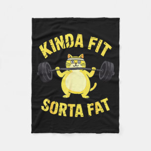 Kinda Fit Sorta Fat - Funny Gym Cat Weightlifting  Fleece Blanket