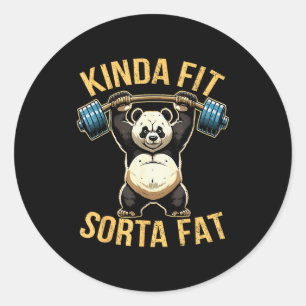 Kinda Fit Sorta Fat Funny Gym Panda Weightlifting  Classic Round Sticker