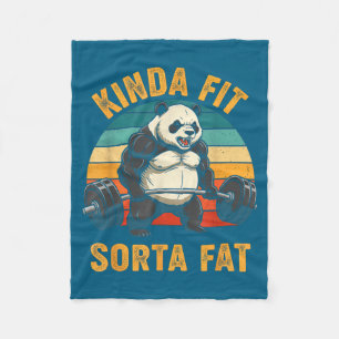 Kinda Fit Sorta Fat Funny Gym Panda Weightlifting  Fleece Blanket