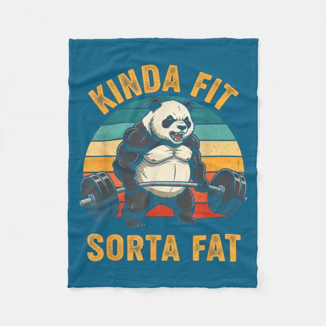 Kinda Fit Sorta Fat Funny Gym Panda Weightlifting  Fleece Blanket (Front)