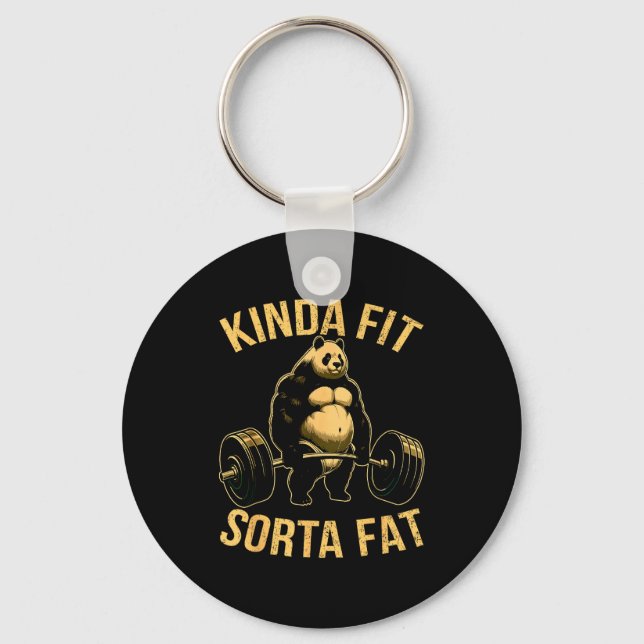 Kinda Fit Sorta Fat Funny Gym Panda Weightlifting  Keychain (Front)