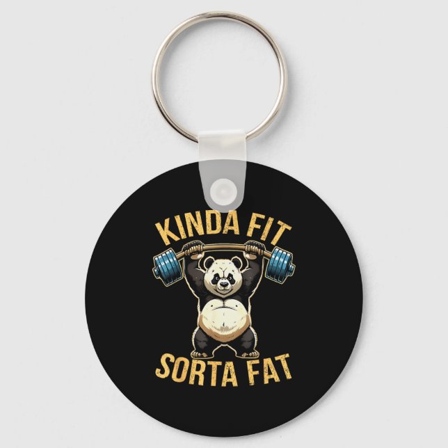 Kinda Fit Sorta Fat Funny Gym Panda Weightlifting  Keychain (Front)