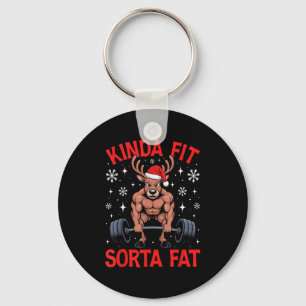 Kinda Fit Sorta Fat Funny Gym Reindeer Weightlifti Keychain