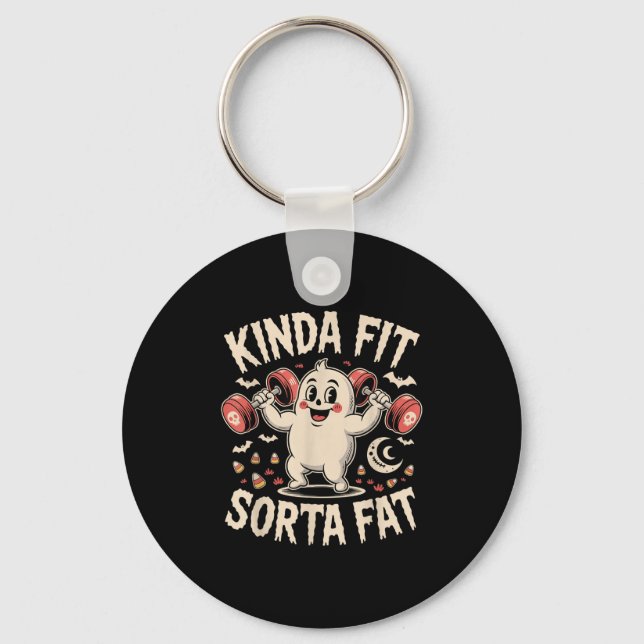 Kinda Fit Sorta Fat Funny Gym Retro Cute Ghost Vin Keychain (Front)