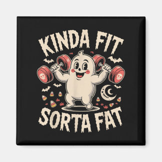 Kinda Fit Sorta Fat Funny Gym Retro Cute Ghost Vin Magnet