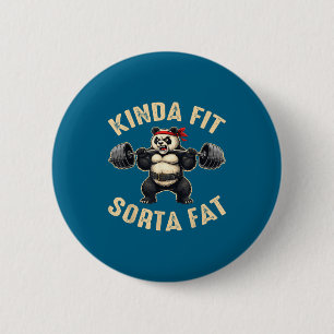 Kinda fit sorta fat gym-goers panda weightlifting 2 inch round button