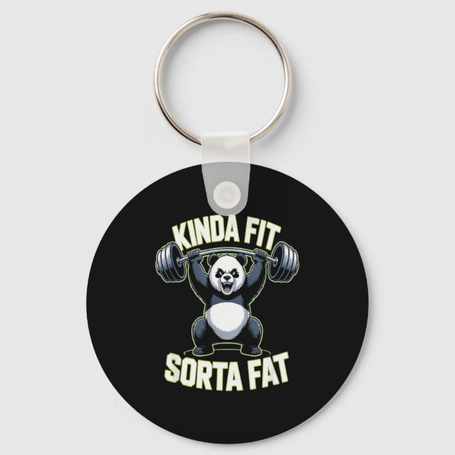 Kinda Fit Sorta Fat Panda Weightlifting Gym Workou Keychain (Front)