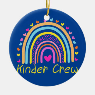Kinder Crew Kindergarten Teacher Rainbow Heart Ceramic Ornament