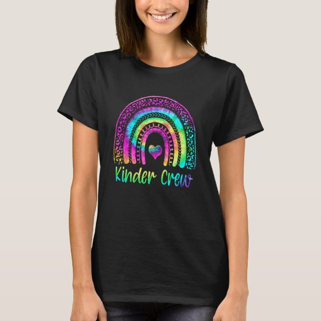 Kinder Crew Kindergarten Teacher Rainbow Love Hear T-Shirt (Front)
