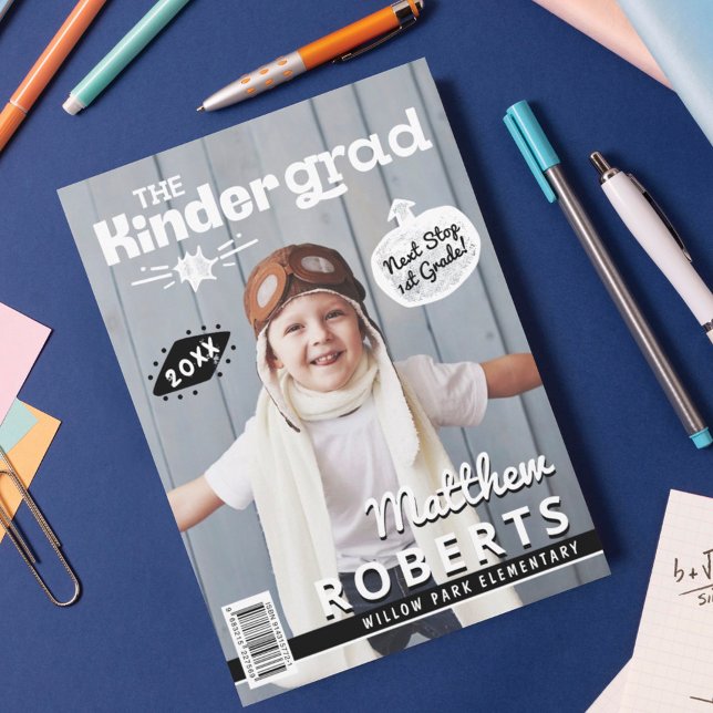 Kinder Grad Fun Kindergarten Photo Magazine Cover  Announcement (Creator Uploaded)