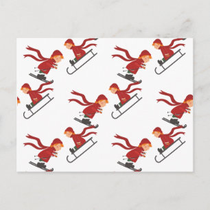 Kinder Schlitten Ski children sleight Postcard