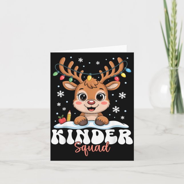 Kinder Squad Reindeer Christmas Lights Cute Winter Card (Front)