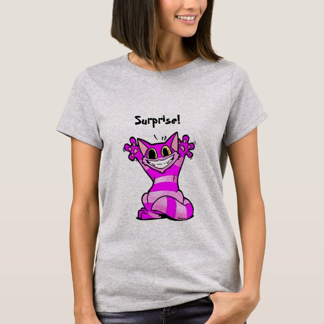 Kinder Surprise? Funny cartoon cat, cheshire cat T-Shirt (Front)