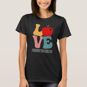 Kinder Teacher Love Apple Groovy Retro Cute Back T T-Shirt