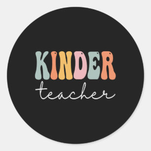 Kinder Teacher Retro Groovy Women Happy First Day  Classic Round Sticker