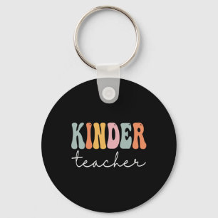 Kinder Teacher Retro Groovy Women Happy First Day Keychain