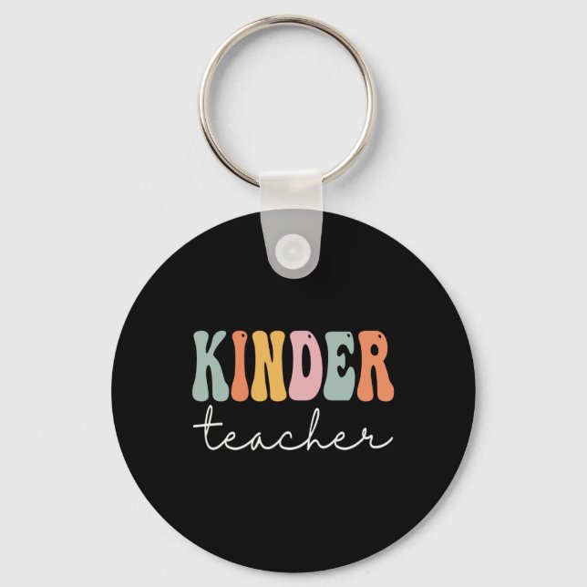 Kinder Teacher Retro Groovy Women Happy First Day  Keychain (Front)