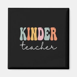 Kinder Teacher Retro Groovy Women Happy First Day  Magnet
