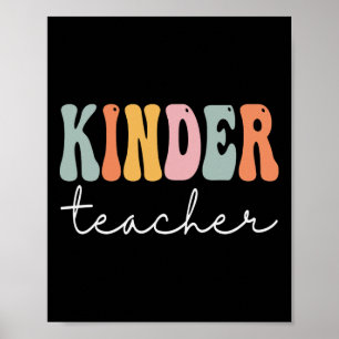 Kinder Teacher Retro Groovy Women Happy First Day  Poster