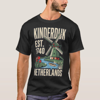 Kinderdijk Windmill Netherlands Vintage Travel Pos T-Shirt