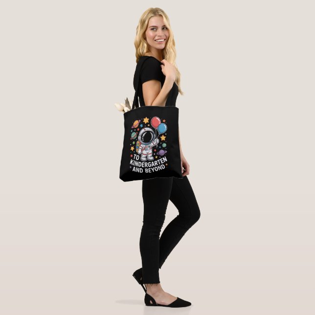 kindergarten and beyond astronaut space tote bag (On Model)