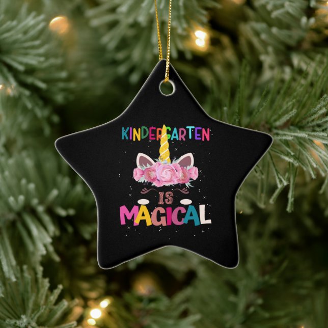 Kindergarten back to school kids unicorn floral ceramic ornament (Tree)