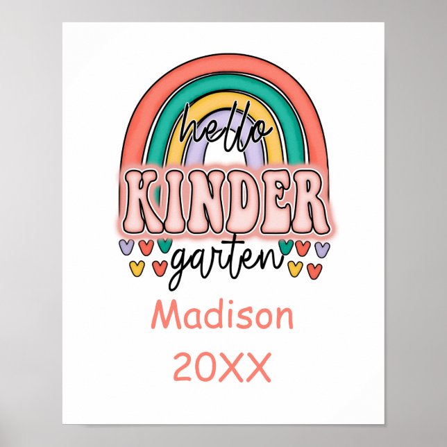 Kindergarten Back to School Rainbow Personalized Poster (Front)