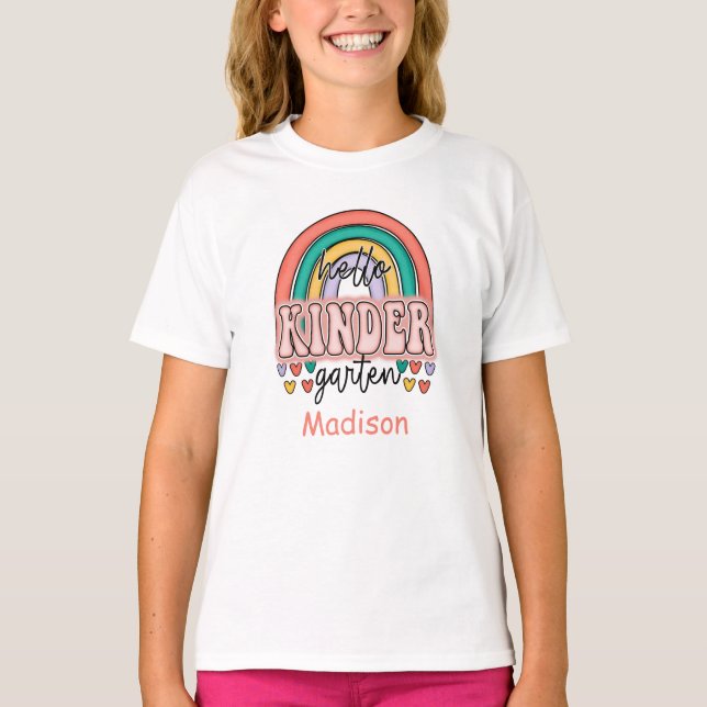 Kindergarten Back to School Rainbow Personalized  T-Shirt (Front)