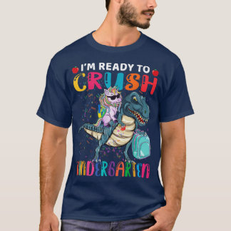 Kindergarten Back to School Unicorn Riding Dinosau T-Shirt