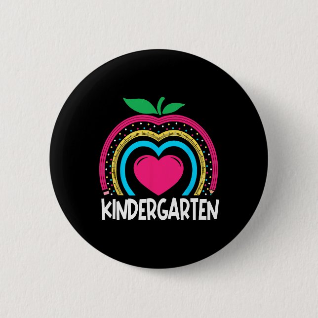 Kindergarten Boho Rainbow teacher team Kinder squa 2 Inch Round Button (Front)