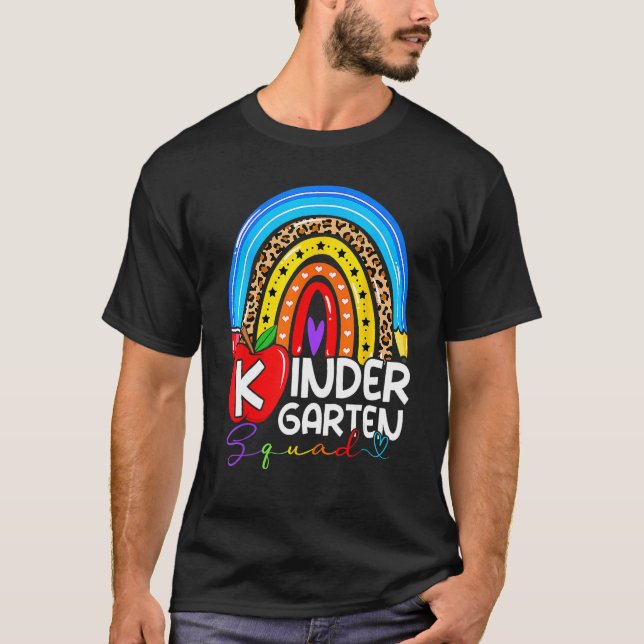Kindergarten Boho Rainbow Teacher Team Kinder Squa T-Shirt (Front)