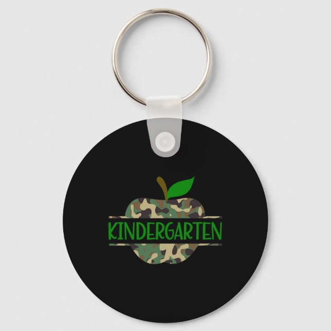 Kindergarten Camouflage Apple First Day of School  Keychain (Front)