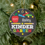 Kindergarten Colourful Chalk Keepsake Kids Photo Ceramic Ornament<br><div class="desc">Kindergarten ornament design features an apple, a ruler, crayons and bold, colourful fun typography and a photo on the back! Click the customize button for more options for modifying the text! Variations of this design, additional colours, as well as coordinating products are available in our shop, zazzle.com/store/doodlelulu. Contact us if...</div>
