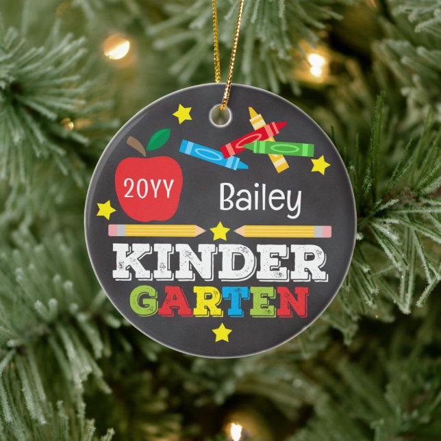 Kindergarten Colourful Chalk Keepsake Kids Photo Ceramic Ornament (Tree)