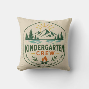Kindergarten Crew Camp Badge Teacher Appreciation  Throw Pillow