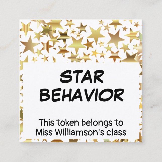 Kindergarten Elementary STAR BEHAVIOR TOKEN Card (Front)