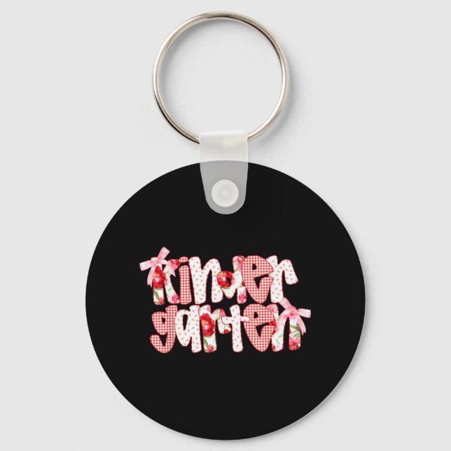 Kindergarten Floral Gingham Cute Back To School Gi Keychain (Front)